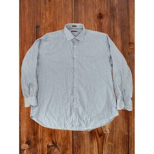 Peter Millar Blue Checkered Pattern Button Up Casual Wear Dress Shirt Men XXL